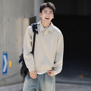唐狮秋冬季polo领卫衣男士美式宽松翻领休闲风男款上衣外套夹克TD
