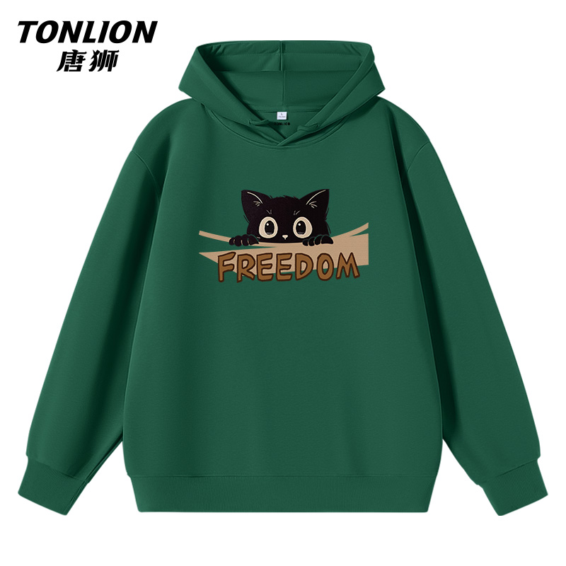 唐狮日系猫咪墨绿色卫衣男女同款