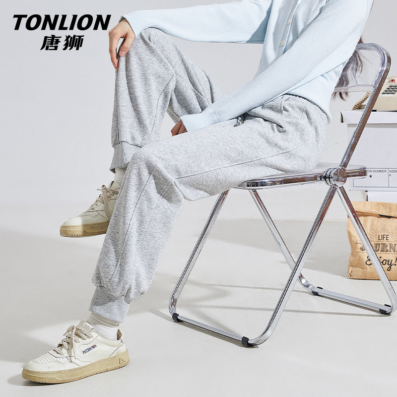 唐狮运动裤女款2026新款春秋款小个子高腰直筒牛奶丝螺纹束脚裤V