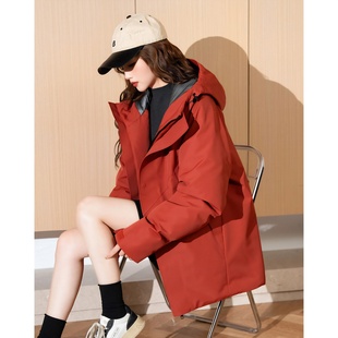 唐狮秋冬季女款连帽羽绒外套夹克服加厚保暖羽绒服设计感时尚TD