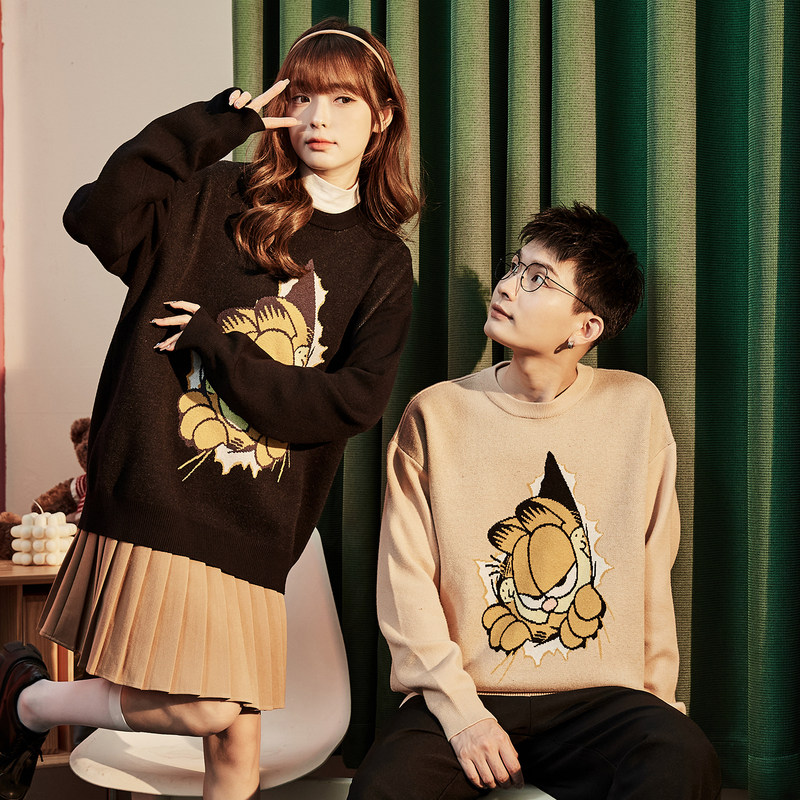 唐狮情侣毛衣秋冬新款男女装圆领套头毛衣宽松学生毛线衣潮流外套