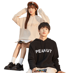 唐狮情侣装毛针织衫秋冬季新日系慵懒连帽抽绳字母织标毛衣