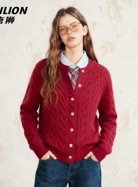 唐狮官方红色绞花针织衫女2026新款冬季女款加厚毛衣可外穿内搭VB