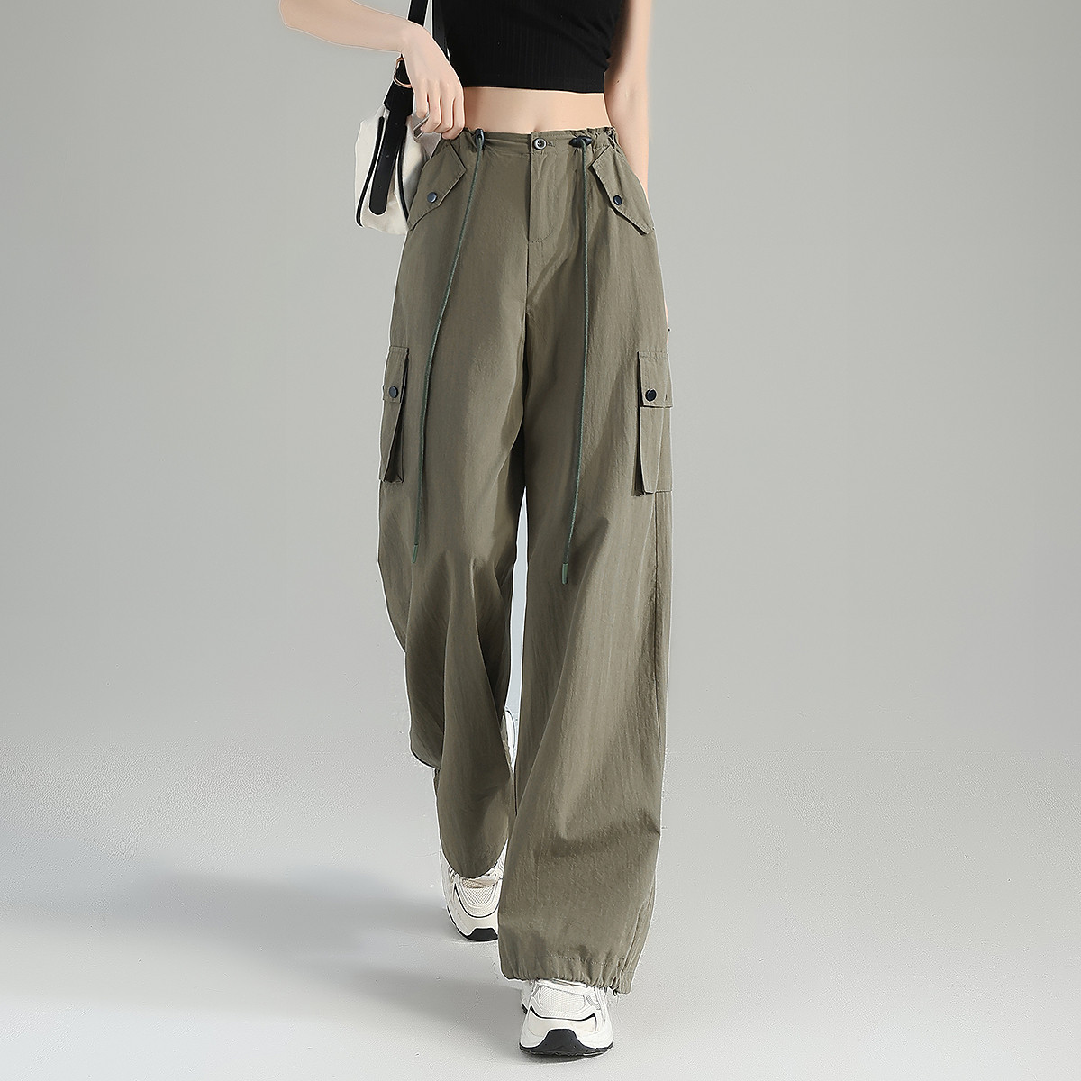 唐狮夏季新款薄款工装女户外抽绳