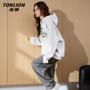 唐狮官方休闲连帽卫衣外套女春秋款2026新款女款宽松套头上衣女VB