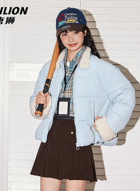 唐狮蓝色立领棉服女款2026新款冬季保暖加厚休闲短款棉袄外套女VB