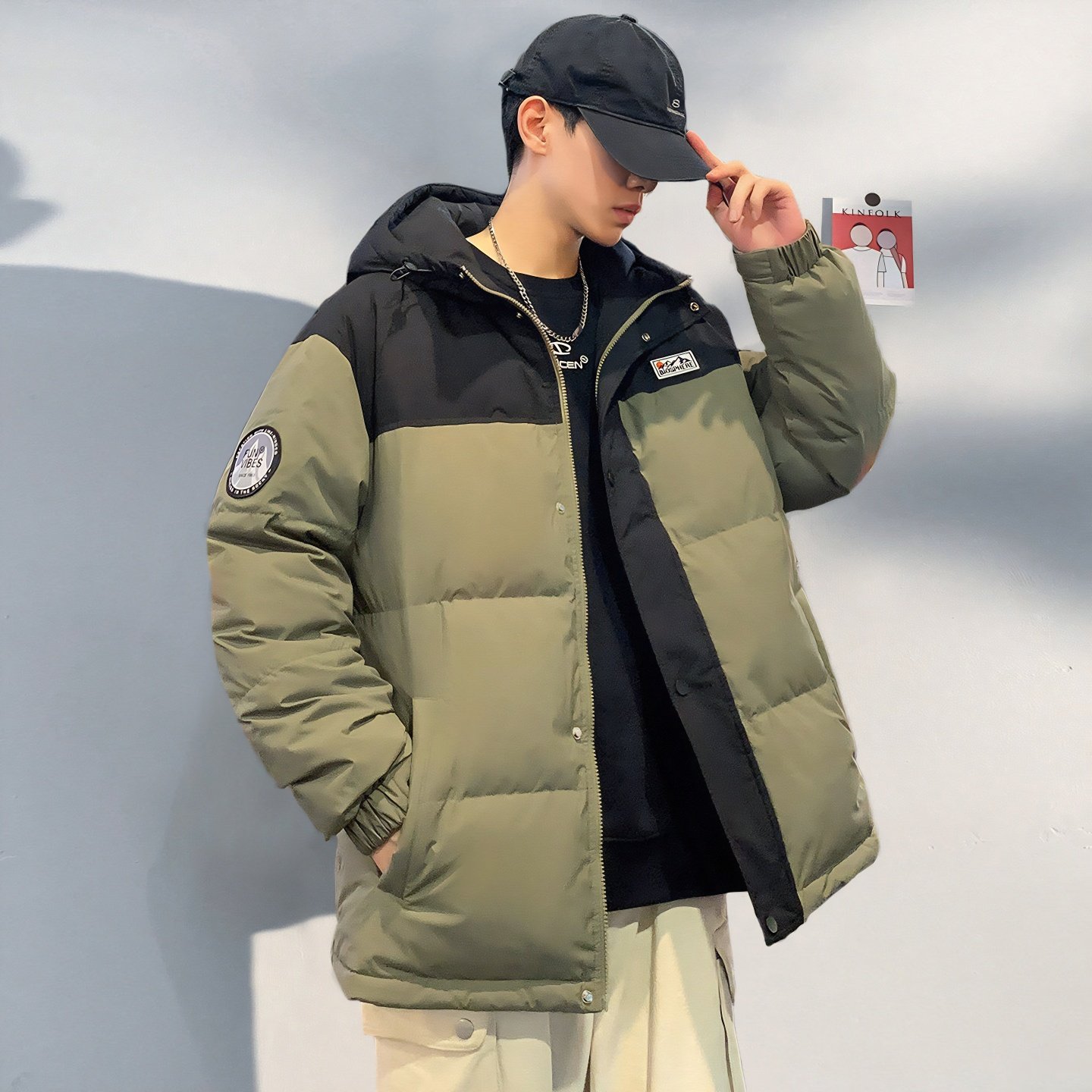 唐狮冬季新款男生羽绒服撞色拼接连帽短款面包服青少年韩系潮TD