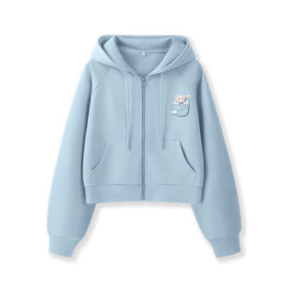 唐狮连帽卫衣女2025新款春秋小个子正肩韩系慵懒风短款开衫外套VB