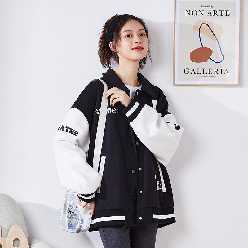唐狮棒球服女春秋加厚上衣加绒运