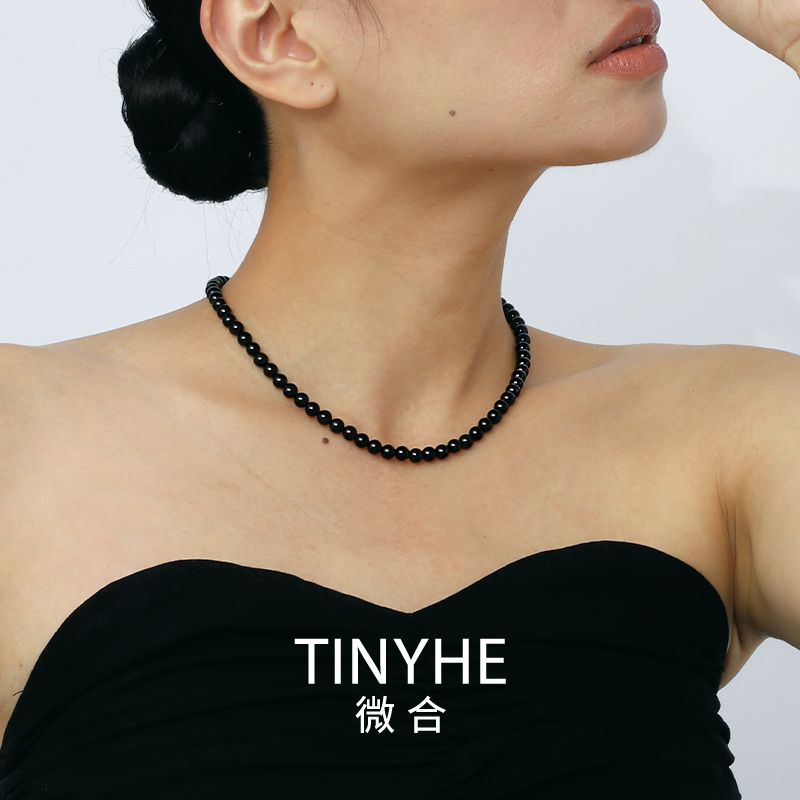 天然黑玛瑙项链女纯银