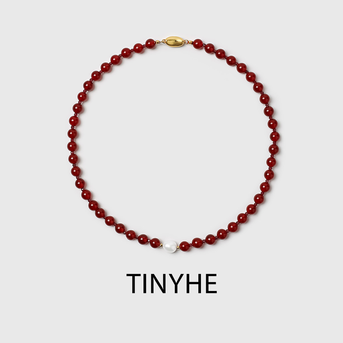 TINYHE米雪 红玛瑙天然珍珠项链女款925纯银秋冬石榴石红色锁骨链