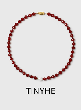 TINYHE米雪 红玛瑙天然珍珠项链女款925纯银秋冬石榴石红色锁骨链