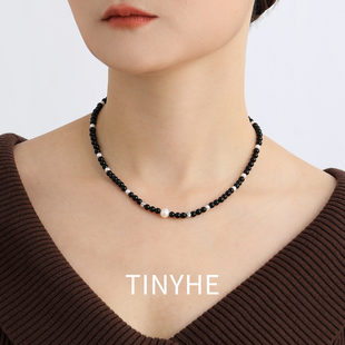 TINYHE米雪天然淡水珍珠黑玛瑙项链女纯银小众高级感颈链饰品原创
