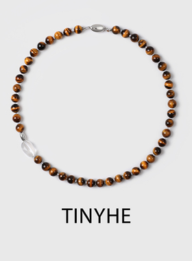 TINYHE米雪 天然黄虎眼石项链女秋冬白水晶银毛衣链小众轻奢原创