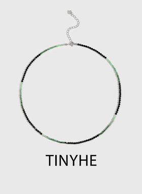 TINYHE米雪天然黑尖晶祖母绿项链