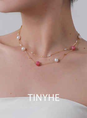 天然淡水珍珠蔷薇石项链