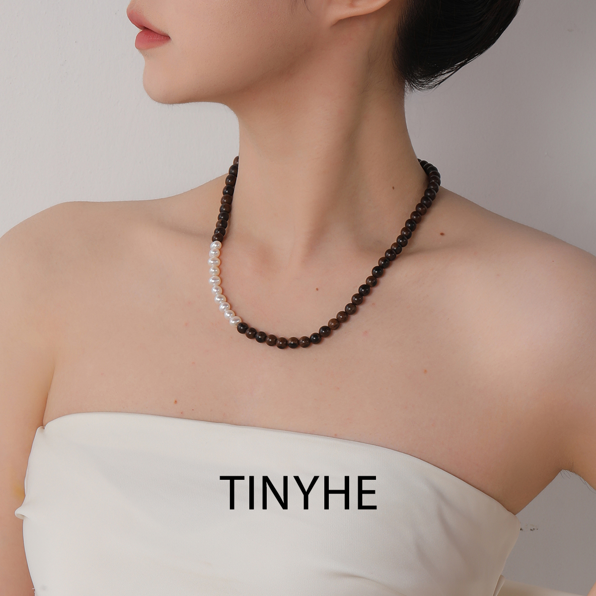TINYHE天然淡水珍珠木珠项链