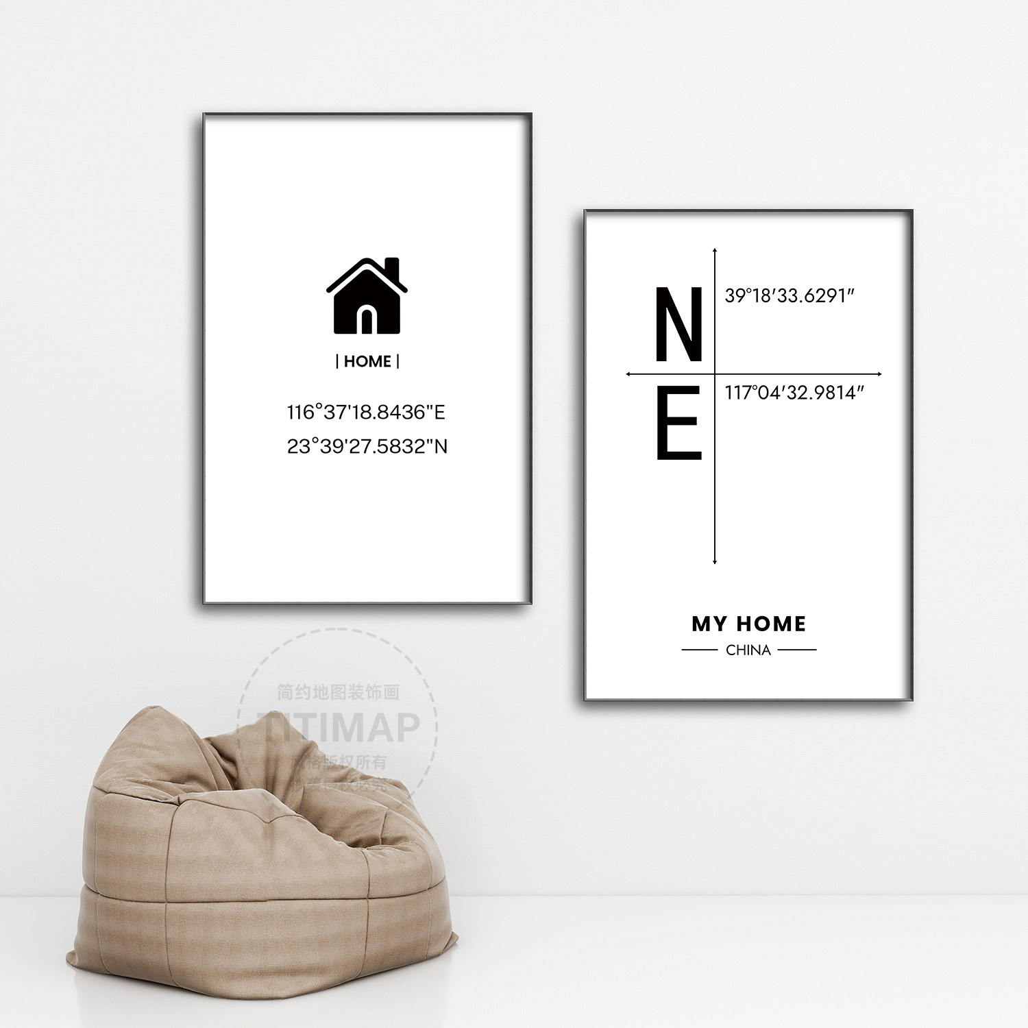 装饰画配图地图城市系列配图挂画简约线条搭配客厅餐厅沙发背景墙