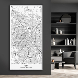 竖版定制客厅城市地图装饰画巴黎玄关通道客厅挂画东京墙画波士顿