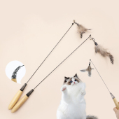 T逗猫棒B1p751 木柄弹簧逗猫棒羽毛铃铛可拆卸替换头长杆猫