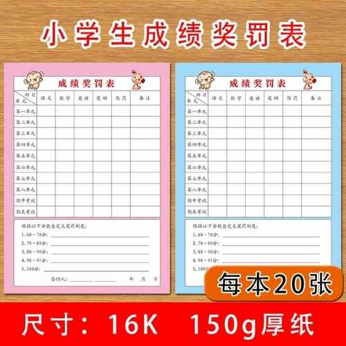 考试成绩记录数学英语16开奖罚表