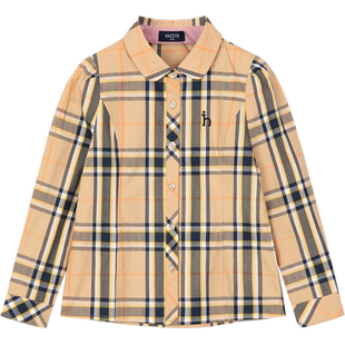 hazzys哈吉斯童装女童衬衫中大童春季新品休闲格子长袖上衣