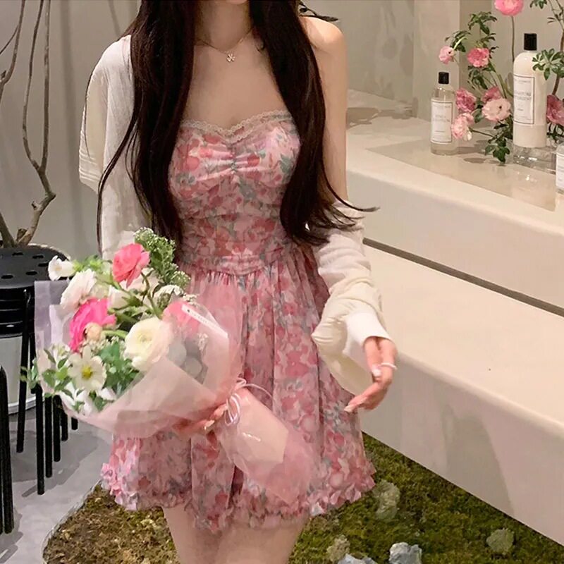新款夏季粉色挂脖吊带连