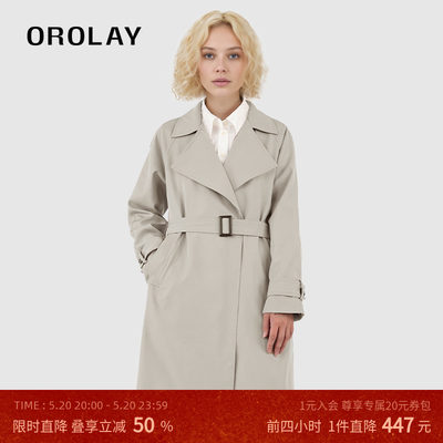 OROLAY翻驳领中长款简约风衣