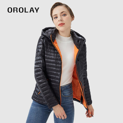 OROLAY时尚短款连帽轻薄羽绒服