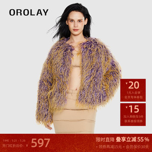 OROLAY欧绒莱23年冬季新款白鸭绒保暖仿皮草毛毛外套加厚羽绒服女