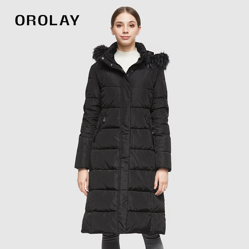 OROLAY防风长款白鸭绒外套