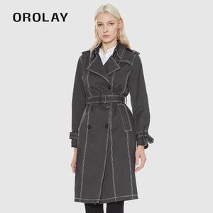 OROLAY中长款撞色线迹风衣