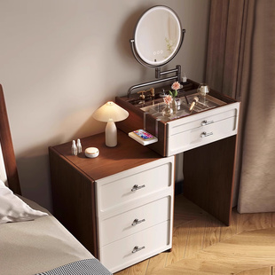 实木梳妆台一体多功能小户型可伸缩简约现代卧室床头柜床尾化妆桌