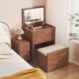 实木梳妆台斗柜一体翻盖化妆桌现代简约卧室化妆台小型床头收纳柜