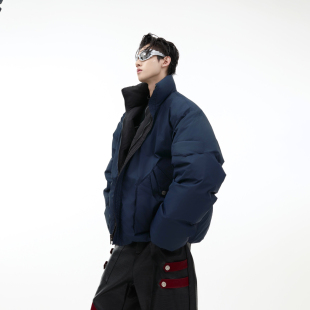 CulturE冬季小众90白鸭绒300G加厚外套短款立领双面穿超厚羽绒服