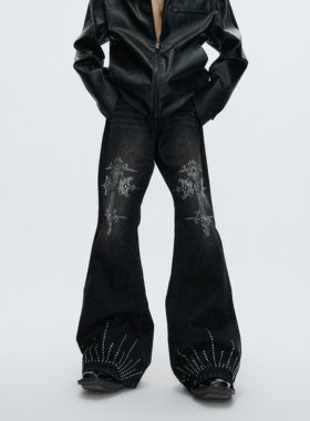 【26秀场】ArguECulturE圣芒暗骑*重磅水洗烫钻牛仔裤微喇休闲裤