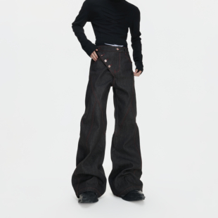 侧门禁差异化神裤 ArguE红边黑脊 原牛14.5盎司黑色微喇牛仔裤