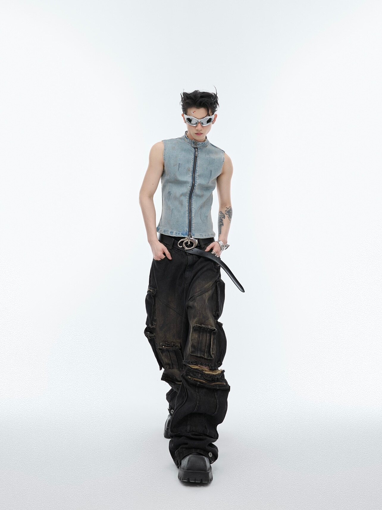 ARGUECULTURE24SS 여름 헤비 레트로 디스트레스드 데님 조끼 조끼 슬림 민소매 조끼 탑