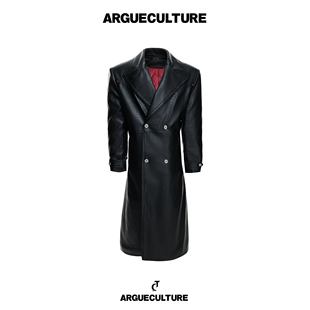 ArguE CulturE墨鳞* 鳄鱼纹肌理感大衣男后开叉不规则红钻皮外套