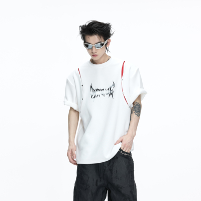 撞色铆钉宽松抗皱休闲百搭短袖