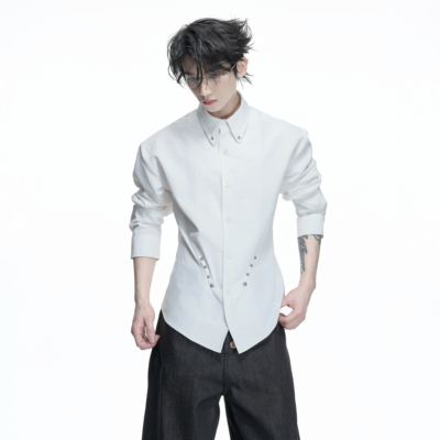 短宽宫廷袖收腰正肩衬衫