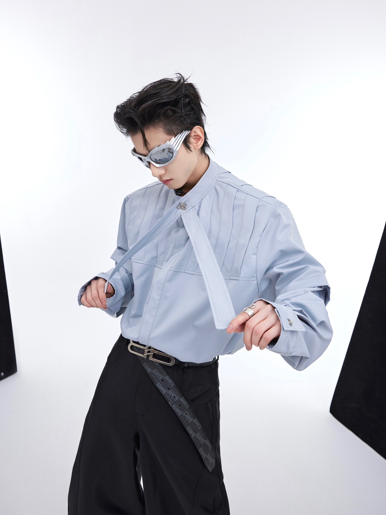 CulturE小众拼接飘领设计感衬衫