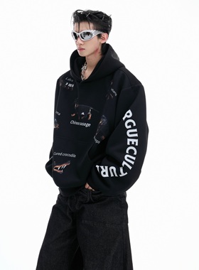 ArguE CulturE奇趣贴贴*趣味抽象腊肠狗短款连帽卫衣宽松情侣上衣