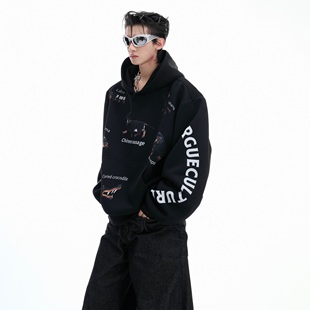 连帽卫衣宽松情侣上衣 趣味抽象腊肠狗短款 ArguE CulturE奇趣贴贴