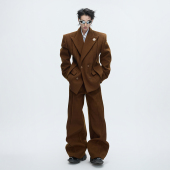 双12现货 ArguECulturE高定廓形收腰线条假两件毛呢西服外套装