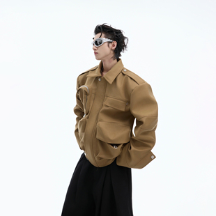 冲锋衣 设计感短款 ArguE小众重工多口袋机能工装 夹克外套压褶弯袖