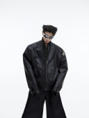 CulturE小众立体解构短款 皮衣夹克金属logo图形设计感外套男