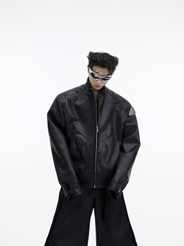 金属CulturE皮衣立领机车服夹克