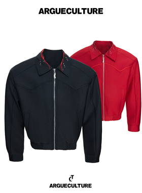 ArguE CulturE红影*铆钉万针红边刺绣翻领夹克科技面料短宽外套