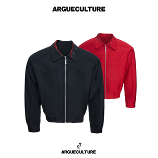 ArguE 铆钉万针红边刺绣翻领夹克科技面料短宽外套 CulturE红影